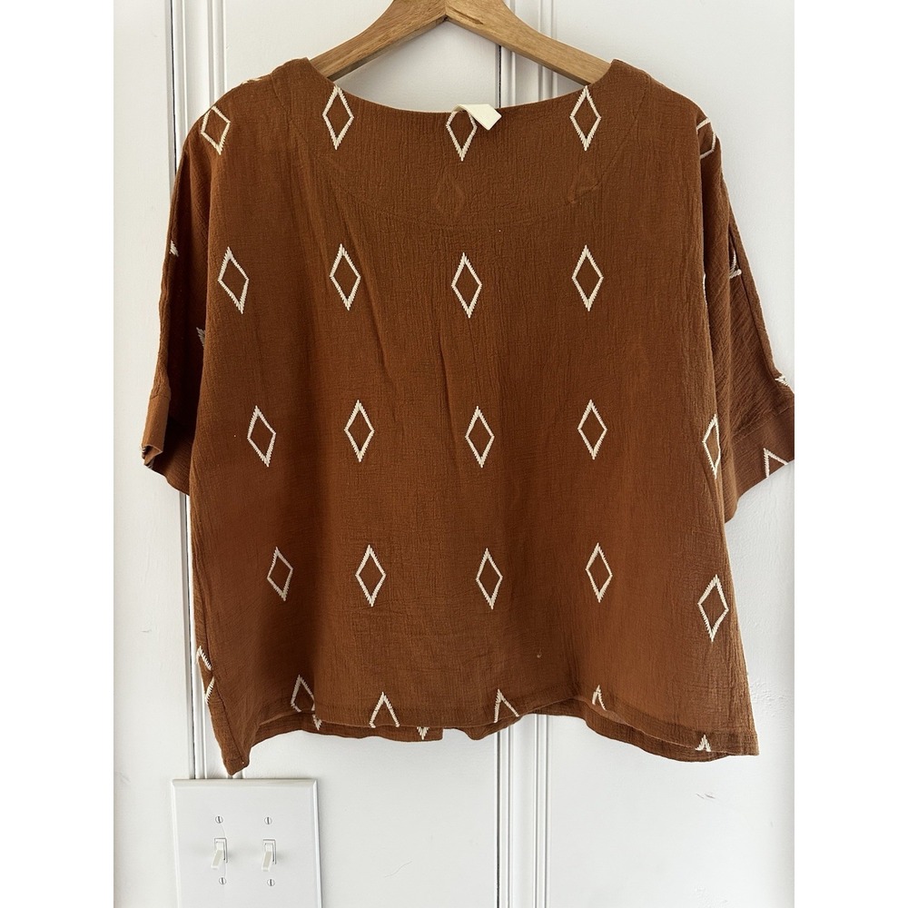 Boho Cotton Gauze Pants Womens S Brown‎ Diamond Embroidered Lounge Set